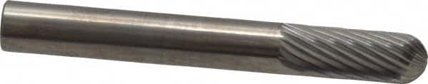 SGS Pro - 1/4" Cut Diam, 1/4" Shank Diam, Cylinder with Radius Head Single Cut Burr - Carbide, Radius End, 5/8" LOC, 2" OAL - Exact Tooling