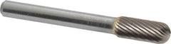 SGS Pro - 5/16" Cut Diam, 1/4" Shank Diam, Cylinder with Radius Head Single Cut Burr - Carbide, Radius End, 3/4" LOC, 2-1/2" OAL - Exact Tooling