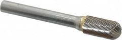 SGS Pro - 3/8" Cut Diam, 1/4" Shank Diam, Cylinder with Radius Head Single Cut Burr - Carbide, Radius End, 3/4" LOC, 2-1/2" OAL - Exact Tooling