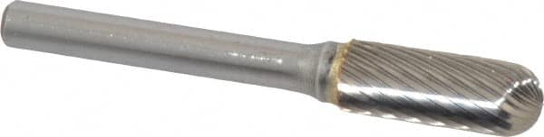 SGS Pro - 3/8" Cut Diam, 1/4" Shank Diam, Cylinder with Radius Head Single Cut Burr - Carbide, Radius End, 1" LOC - Exact Tooling