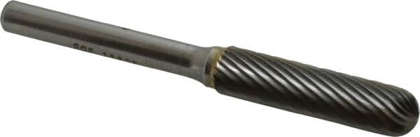 SGS Pro - 3/8" Cut Diam, 1/4" Shank Diam, Cylinder with Radius Head Single Cut Burr - Carbide, Radius End, 1-1/2" LOC - Exact Tooling
