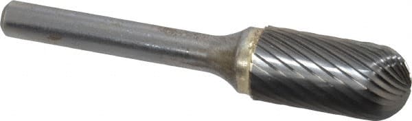 SGS Pro - 1/2" Cut Diam, 1/4" Shank Diam, Cylinder with Radius Head Single Cut Burr - Carbide, Radius End, 1" LOC, 2-3/4" OAL - Exact Tooling