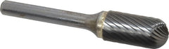SGS Pro - 1/2" Cut Diam, 1/4" Shank Diam, Cylinder with Radius Head Single Cut Burr - Carbide, Radius End, 1" LOC, 2-3/4" OAL - Exact Tooling