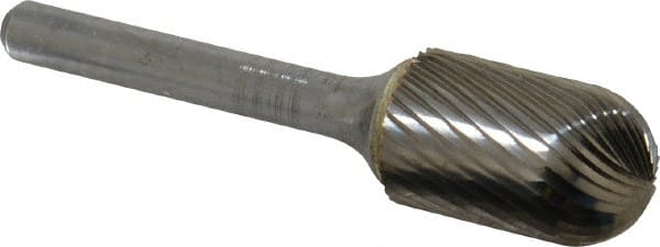 SGS Pro - 5/8" Cut Diam, 1/4" Shank Diam, Cylinder with Radius Head Single Cut Burr - Carbide, Radius End, 1" LOC, 2-3/4" OAL - Exact Tooling