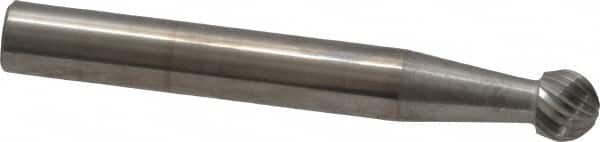 SGS Pro - 1/4" Cut Diam, 1/4" Shank Diam, Ball Head Single Cut Burr - Carbide, Radius End, 7/32" LOC - Exact Tooling