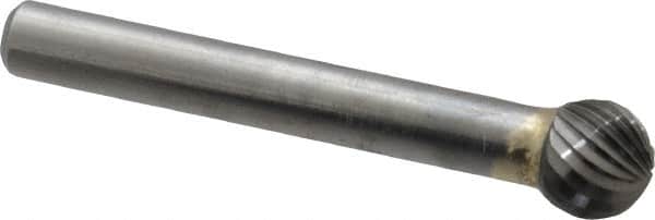 SGS Pro - 3/8" Cut Diam, 1/4" Shank Diam, Ball Head Single Cut Burr - Carbide, Radius End, 5/16" LOC - Exact Tooling