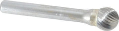 SGS Pro - 7/16" Cut Diam, 1/4" Shank Diam, Ball Head Single Cut Burr - Carbide, Radius End, 3/8" LOC - Exact Tooling