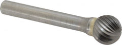 SGS Pro - 1/2" Cut Diam, 1/4" Shank Diam, Ball Head Single Cut Burr - Carbide, Radius End, 7/16" LOC - Exact Tooling