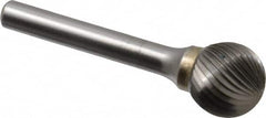 SGS Pro - 5/8" Cut Diam, 1/4" Shank Diam, Ball Head Single Cut Burr - Carbide, Radius End, 9/16" LOC - Exact Tooling