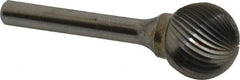 SGS Pro - 3/4" Cut Diam, 1/4" Shank Diam, Ball Head Single Cut Burr - Carbide, Radius End, 11/16" LOC - Exact Tooling