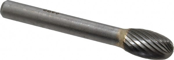 SGS Pro - 3/8" Cut Diam, 1/4" Shank Diam, Oval Head Single Cut Burr - Carbide, Radius End, 5/8" LOC - Exact Tooling