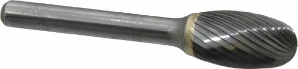 SGS Pro - 1/2" Cut Diam, 1/4" Shank Diam, Oval Head Single Cut Burr - Carbide, Radius End, 7/8" LOC - Exact Tooling