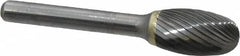 SGS Pro - 1/2" Cut Diam, 1/4" Shank Diam, Oval Head Single Cut Burr - Carbide, Radius End, 7/8" LOC - Exact Tooling