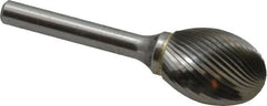 SGS Pro - 3/4" Cut Diam, 1/4" Shank Diam, Oval Head Single Cut Burr - Carbide, Radius End, 1" LOC - Exact Tooling