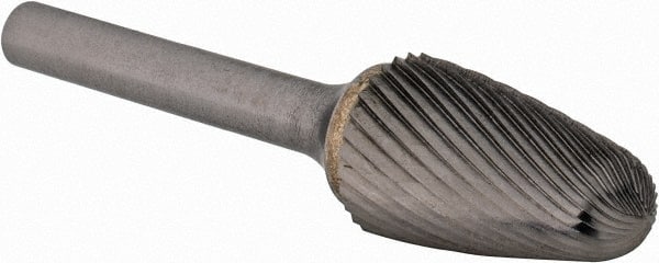 SGS Pro - 5/8" Cut Diam, 1/4" Shank Diam, Tree Head Single Cut Burr - Carbide, Radius End, 1" LOC - Exact Tooling