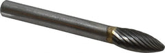SGS Pro - 5/16" Cut Diam, 1/4" Shank Diam, Flame Head Single Cut Burr - Carbide, Radius End, 3/4" LOC, 1/4" OAL - Exact Tooling