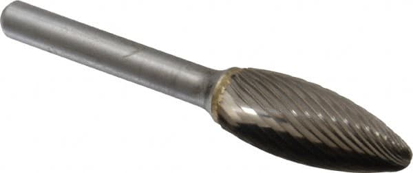 SGS Pro - 1/2" Cut Diam, 1/4" Shank Diam, Flame Head Single Cut Burr - Carbide, Radius End, 1-1/4" LOC - Exact Tooling