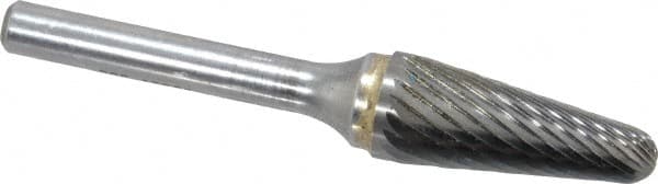 SGS Pro - 1/2" Cut Diam, 1/4" Shank Diam, Taper Head Single Cut Burr - Carbide, Radius End, 1-1/8" LOC - Exact Tooling