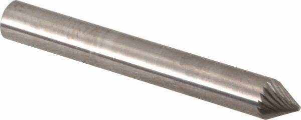 SGS Pro - 1/4" Cut Diam, 1/4" Shank Diam, Cone Head Single Cut Burr - Carbide, Point End, 3/16" LOC, 2" OAL - Exact Tooling
