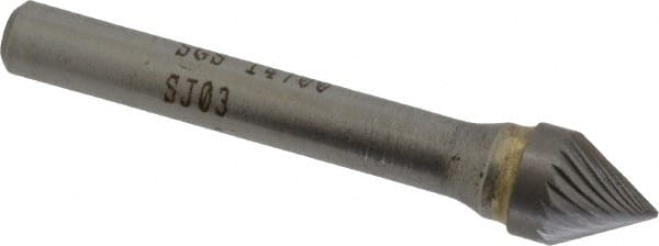 SGS Pro - 3/8" Cut Diam, 1/4" Shank Diam, Cone Head Single Cut Burr - Carbide, Point End, 5/16" LOC, 2-1/16" OAL - Exact Tooling