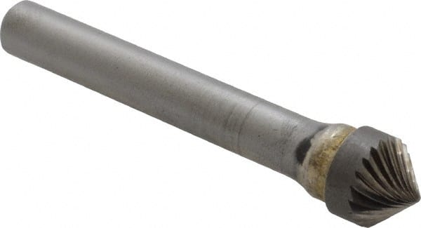 SGS Pro - 3/8" Cut Diam, 1/4" Shank Diam, Cone Head Single Cut Burr - Carbide, Point End, 3/16" LOC, 2-1/16" OAL - Exact Tooling