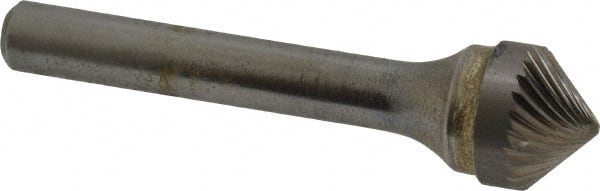 SGS Pro - 1/2" Cut Diam, 1/4" Shank Diam, Cone Head Single Cut Burr - Carbide, Point End, 1/4" LOC, 2" OAL - Exact Tooling