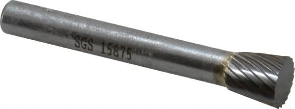 SGS Pro - 3/8" Cut Diam, 1/4" Shank Diam, Inverted Cone Head Single Cut Burr - Carbide, Flat End, 3/8" LOC - Exact Tooling