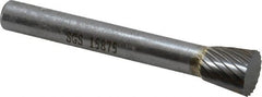 SGS Pro - 3/8" Cut Diam, 1/4" Shank Diam, Inverted Cone Head Single Cut Burr - Carbide, Flat End, 3/8" LOC - Exact Tooling