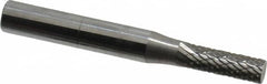 SGS Pro - 3/16" Cut Diam, 1/4" Shank Diam, Cylinder Head Double Cut Burr - Carbide, Flat End, 5/8" LOC, 2" OAL - Exact Tooling