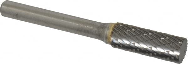 SGS Pro - 3/8" Cut Diam, 1/4" Shank Diam, Cylinder Head Double Cut Burr - Carbide, Flat End, 1" LOC, 2" OAL - Exact Tooling
