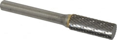 SGS Pro - 3/8" Cut Diam, 1/4" Shank Diam, Cylinder Head Double Cut Burr - Carbide, Flat End, 1" LOC, 2" OAL - Exact Tooling