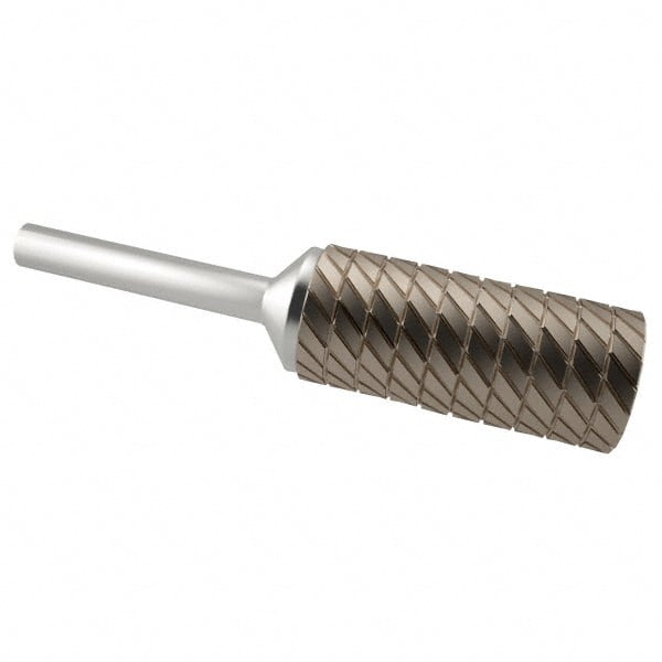 SGS Pro - 7/16" Cut Diam, 1/4" Shank Diam, Cylinder Head Double Cut Burr - Carbide, Flat End, 1" LOC, 2-3/4" OAL - Exact Tooling