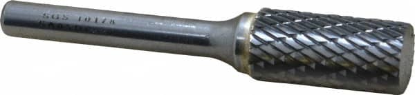 SGS Pro - 1/2" Cut Diam, 1/4" Shank Diam, Cylinder Head Double Cut Burr - Carbide, Flat End, 1" LOC, 2-3/4" OAL - Exact Tooling