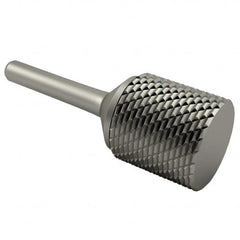 SGS Pro - 1" Cut Diam, 1/4" Shank Diam, Cylinder Head Double Cut Burr - Carbide, Flat End, 1" LOC, 2-3/4" OAL - Exact Tooling