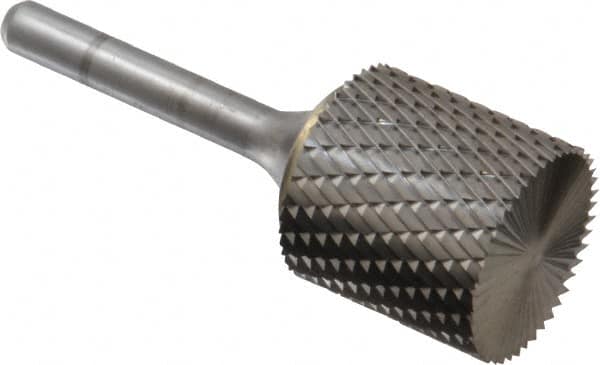 SGS Pro - 1" Cut Diam, 1/4" Shank Diam, Cylinder with End Cut Head Double Cut Burr - Carbide, End Cut End, 1" LOC, 2-3/4" OAL - Exact Tooling