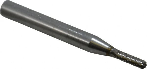 SGS Pro - 1/8" Cut Diam, 1/4" Shank Diam, Cylinder with Radius Head Double Cut Burr - Carbide, Radius End, 1/2" LOC - Exact Tooling
