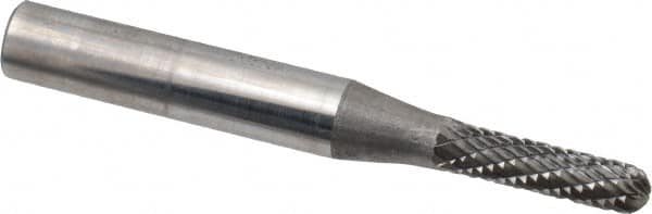 SGS Pro - 5/32" Cut Diam, 1/4" Shank Diam, Cylinder with Radius Head Double Cut Burr - Carbide, Radius End, 5/8" LOC - Exact Tooling