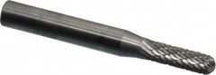 SGS Pro - 3/16" Cut Diam, 1/4" Shank Diam, Cylinder with Radius Head Double Cut Burr - Carbide, Radius End, 5/8" LOC - Exact Tooling