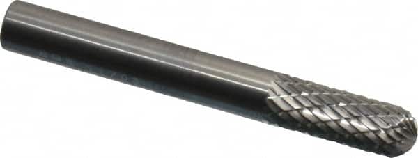 SGS Pro - 1/4" Cut Diam, 1/4" Shank Diam, Cylinder with Radius Head Double Cut Burr - Carbide, Radius End, 5/8" LOC, 2" OAL - Exact Tooling