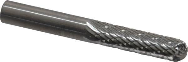 SGS Pro - 1/4" Cut Diam, 1/4" Shank Diam, Cylinder with Radius Head Double Cut Burr - Carbide, Radius End, 1" LOC, 2" OAL - Exact Tooling