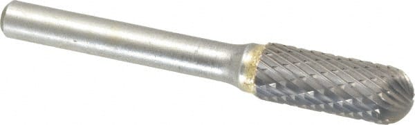 SGS Pro - 3/8" Cut Diam, 1/4" Shank Diam, Cylinder with Radius Head Double Cut Burr - Carbide, Radius End, 1" LOC - Exact Tooling
