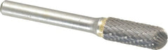 SGS Pro - 3/8" Cut Diam, 1/4" Shank Diam, Cylinder with Radius Head Double Cut Burr - Carbide, Radius End, 1" LOC - Exact Tooling