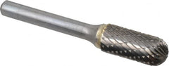 SGS Pro - 7/16" Cut Diam, 1/4" Shank Diam, Cylinder with Radius Head Double Cut Burr - Carbide, Radius End, 1" LOC, 2-3/4" OAL - Exact Tooling