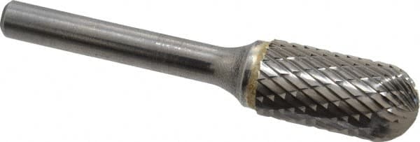 SGS Pro - 1/2" Cut Diam, 1/4" Shank Diam, Cylinder with Radius Head Double Cut Burr - Carbide, Radius End, 1" LOC, 2-3/4" OAL - Exact Tooling
