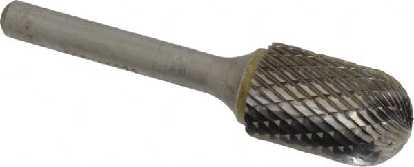 SGS Pro - 5/8" Cut Diam, 1/4" Shank Diam, Cylinder with Radius Head Double Cut Burr - Carbide, Radius End, 1" LOC, 2-3/4" OAL - Exact Tooling