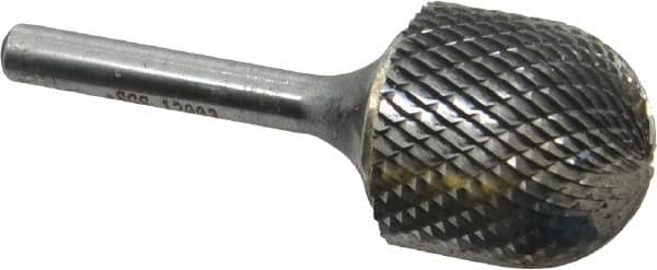 SGS Pro - 1" Cut Diam, 1/4" Shank Diam, Cylinder with Radius Head Double Cut Burr - Carbide, Radius End, 1" LOC, 2-3/4" OAL - Exact Tooling