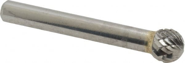 SGS Pro - 3/8" Cut Diam, 1/4" Shank Diam, Ball Head Double Cut Burr - Carbide, Radius End, 5/16" LOC - Exact Tooling