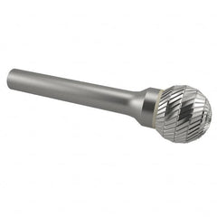 SGS Pro - 7/16" Cut Diam, 1/4" Shank Diam, Ball Head Double Cut Burr - Carbide, Radius End, 3/8" LOC - Exact Tooling