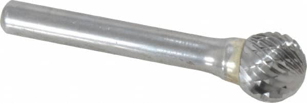 SGS Pro - 1/2" Cut Diam, 1/4" Shank Diam, Ball Head Double Cut Burr - Carbide, Radius End, 7/16" LOC - Exact Tooling