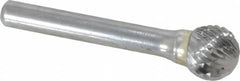 SGS Pro - 1/2" Cut Diam, 1/4" Shank Diam, Ball Head Double Cut Burr - Carbide, Radius End, 7/16" LOC - Exact Tooling